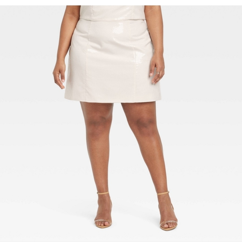A New Day Woman's Sequin A-line Mini Skirt ~ Cream
